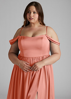 Azazie Morana Bridesmaid Dresses Coral A-Line Off the Shoulder Stretch Satin Convertible Dress image15