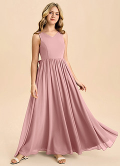Azazie Hathaway Junior Dusty Rose A-Line Bow Chiffon Dress image2