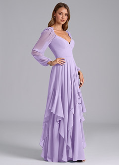Azazie Karan Bridesmaid Dresses Lilac A-Line Long Sleeve Chiffon Dress image5