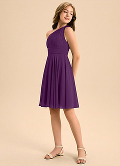 Azazie Charlize Junior Grape A-Line Pleated Chiffon Dress image4