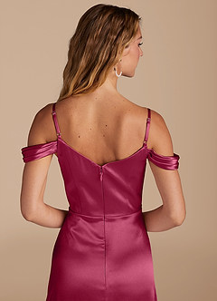 Azazie Ocean Robes de demoiselle d'honneur Robe Trapèze en Satiné métallisé Épaule décolletée Bourgogne image5
