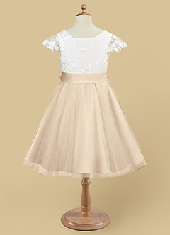 Azazie Vetty Flower Girl Dresses Ivory Champagne A-Line Lace Tulle Dress image9