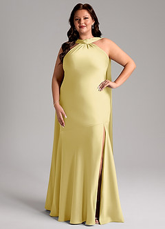 Azazie Kinsley Vestidos de madrinha de casamento Vestido Sorvete De Limão de Cetim elástico de sereia com Fenda Lateral image8