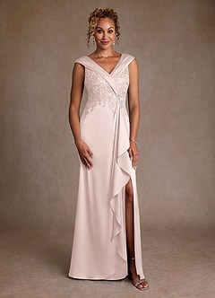 Azazie Santa Monica Mother of the Bride Dresses Blushing Pink A-Line Lace Dress image3