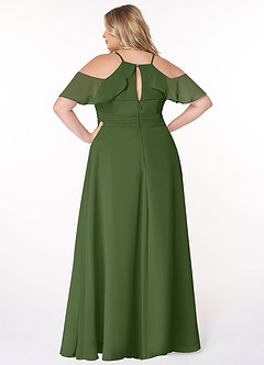 Azazie Dakota Abiti da Damigella Abito A-Line in Chiffon con Scollo a V a Pieghe Oliva image12