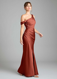 Azazie Madelyn Bridesmaid Dresses Terracotta Mermaid One Shoulder Stretch Satin Convertible Dress image5