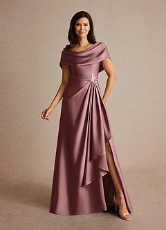 Azazie Branford Mother of the Bride Dresses Vintage Mauve A-Line Pleated Stretch Satin Dress image4