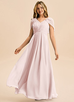 Azazie Emma Junior Linia A Pofałdowany Szyfon Długość podłogi Młodsza druhna Sukienka image4