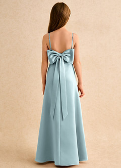 Azazie Joella Girls Formal Flower Girl Dresses Mist A-Line Pleated Matte Satin Dress image4