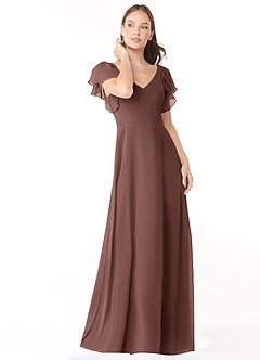 Azazie Syenna Bridesmaid Dresses Espresso A-Line Ruched Chiffon Dress image1