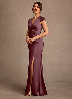 Azazie Rilda Suknie dla Matki Panny Młodej Osłona Koronka Satyna elastyczna Długość podłogi Sukienka image2