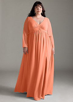Azazie Teton Robes de demoiselle d'honneur de maternité Robe Trapèze Manche longue Longueur ras du sol Mousseline de soie image9