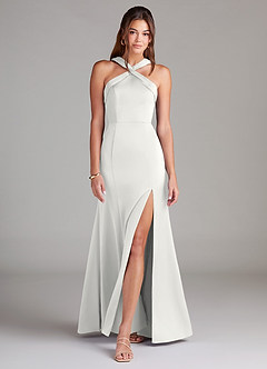 Azazie Rue Vestidos de damas de honor Vestido de Blanco de Satén Elástico de Corte Sirena con Plisado image3