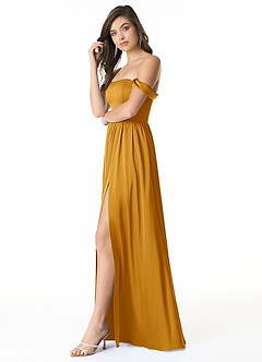 Azazie Morana Bridesmaid Dresses Butterscotch A-Line Off the Shoulder Stretch Satin Convertible Dress image3