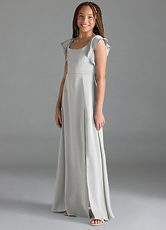 Azazie Bondi Junior Silver A-Line Side Slit Stretch Satin Dress image4