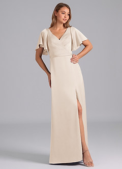 Azazie Ambrosia Brautjungfernkleider A-Linie Plissee Stretch-Satin Kleid Alabaster Weiß image4