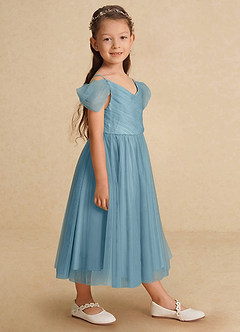 Azazie Lizzette Final Sale Moody Blue A-Line Ruched Tulle Dress image1