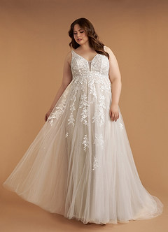 Azazie Sorella Wedding Dresses Diamond White Sand A-Line V-Neck Sequins Tulle Dress image13