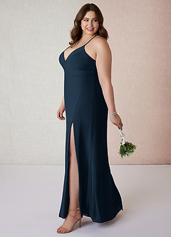 Azazie Becca Bridesmaid Dresses Dark Navy Sheath V-Neck Chiffon Dress image9