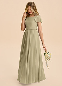 Azazie Cady Junior Moss Green A-Line Pleated Chiffon Dress image5
