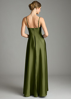 Azazie Elle Bridesmaid Dresses Olive A-Line Pleated Stretch Satin Dress image5