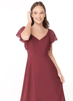 Azazie Syenna 신부 들러리 드레스 A라인 셔링 쉬폰 바닥 길이 드레스 image5