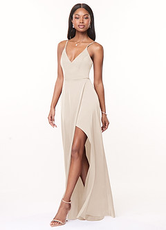 Azazie Maksim Bridesmaid Dresses White Alabaster A-Line V-Neck Stretch Satin Dress image4