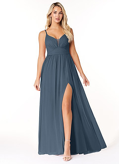 Azazie Rayna Bridesmaid Dresses Neptune A-Line V-Neck Pleated Chiffon Dress image1