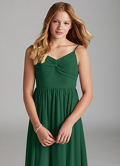 Azazie Zeya Junior Dark Green A-Line Chiffon Dress image6