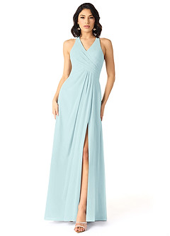 Azazie Danica Bridesmaid Dresses Sea Glass A-Line Pleated Chiffon Dress image1