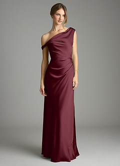 Azazie Emerson Bridesmaid Dresses Cabernet Mermaid Off the Shoulder Stretch Satin Dress image3
