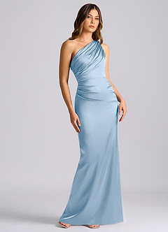 Azazie Akilah Bridesmaid Dresses Powder Blue Mermaid One Shoulder Stretch Satin Dress image1