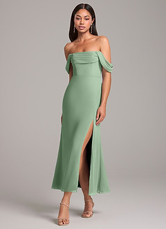 Azazie Saige Bridesmaid Dresses Matcha Sheath Off the Shoulder Chiffon Convertible Dress image3