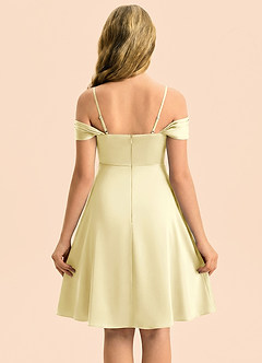 Azazie Anselie Junior Lemon Sorbet A-Line Off the Shoulder Stretch Satin Dress image2