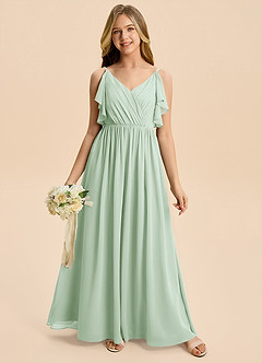 Azazie Jessy Junior Agave A-Line Pleated Chiffon Dress image3