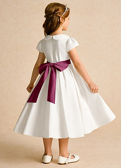 Azazie Deary Flower Girl Dresses Ivory Mulberry A-Line Bow Cotton Dress image4