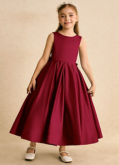Azazie Cailee Flower Girl Dresses Burgundy Ball-Gown Pleated Matte Satin Dress image5
