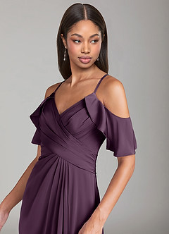 Azazie Dakota Brautjungfernkleider A-Linie Schulterfrei Stretch-Satin Kleid Pflaume image5
