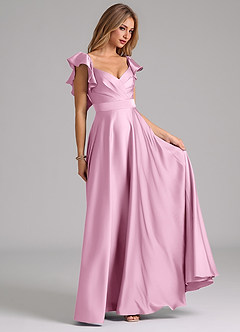 Azazie Leilani Bridesmaid Dresses Candy Pink A-Line Ruched Stretch Satin Dress image4