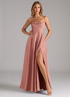 Azazie Elle Bridesmaid Dresses Rosette A-Line Pleated Stretch Satin Dress image3