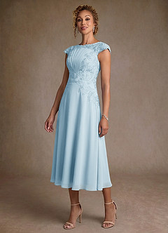 Azazie Crista Mère de la mariée Robes Robe Trapèze en Mousseline de soie Dentelle Bleu Ciel image4