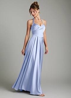 Azazie Tenaya Robes de demoiselle d'honneur Robe Trapèze en Satin extensible Décolleté en cœur Eis image6