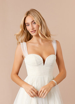 Azazie Maia Wedding Dresses Diamond White Cream A-Line Off the Shoulder Tulle Dress image4