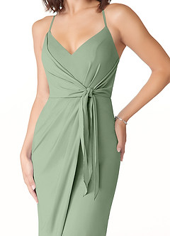 Azazie Ollie Brautjungfernkleider Etui Gestreift Stretch-Chiffon Kleid Matcha image4