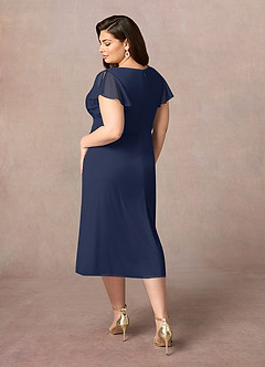 Azazie Vera Mother of the Bride Dresses Dark Navy A-Line V-Neck Pleated Mesh Dress image8