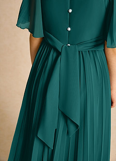 Azazie Gisele Abiti da Ragazza di Fiori Abito A-Line in Chiffon Plissettato Verde Pavone image7