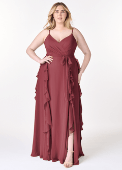 Azazie Peyton Bridesmaid Dresses Merlot A-Line Ruched Chiffon Dress image7