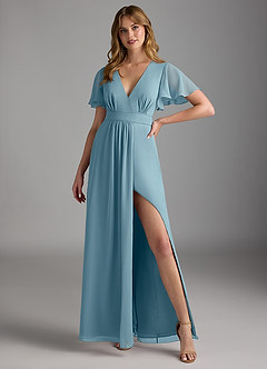 Azazie Zaniah Robes de demoiselle d'honneur Robe Trapèze en Mousseline de soie Bleu Maussade image4