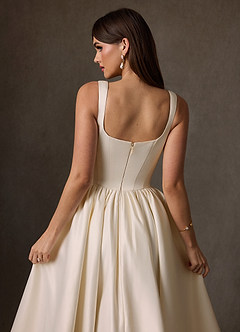 Azazie Verina Hochzeitskleider A-Linie mit Taschen Satin Kleid Champagner image6