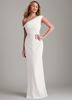 Azazie Emerson Brautjungfernkleider Etui Schulterfrei Chiffon Kleid Weiß image1